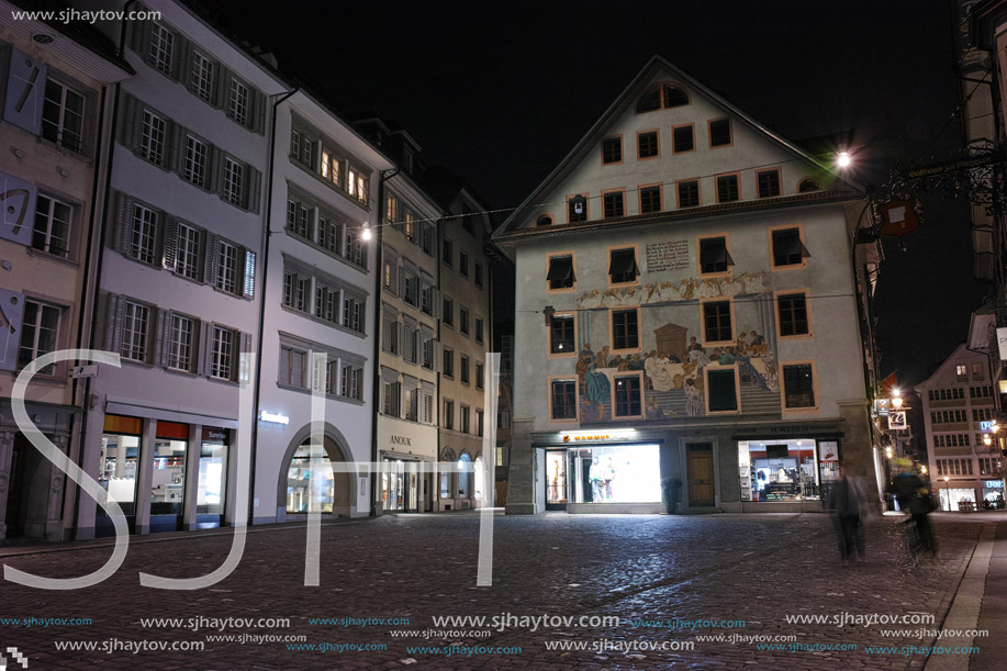 LUCERNE, SWITZERLAND - OCTOBER 27, 2015: Night photo of Old town and the historic center of City of Luzern, Switzerland