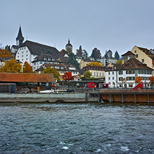 LUCERNE, SWITZERLAND - OCTOBER 28, 2015: The Reuss River  passes through the historic center of City of Luzern, Switzerland