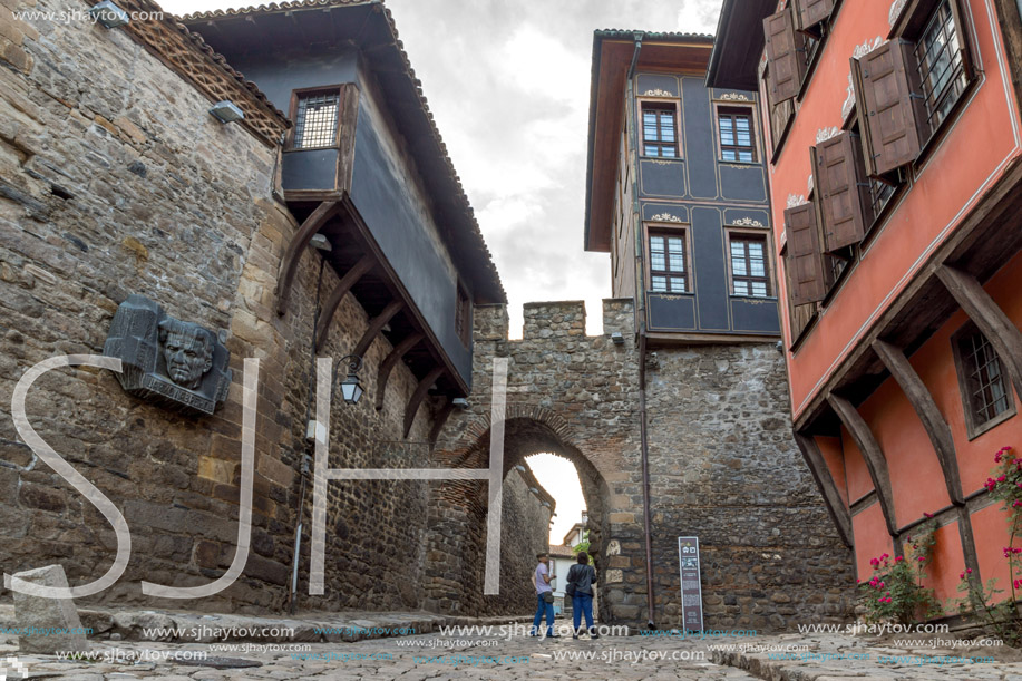 PLOVDIV, BULGARIA - MAY 24, 2018: Night photo of Hisar Kapia - Ancient gate in Plovdiv old town, Bulgaria