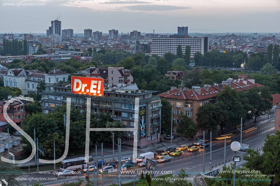 PLOVDIV, BULGARIA - MAY 24, 2018: Amazing Night Panorama to City of Plovdiv from Nebet Tepe hill, Bulgaria