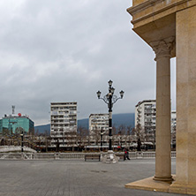 SKOPJE, REPUBLIC OF MACEDONIA - FEBRUARY 24, 2018:  Art Bridge and Vardar River  in city of  Skopje, Republic of Macedonia