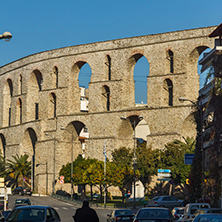 KAVALA, GREECE - DECEMBER 27, 2015:   Ruins of medieval aqueduct in Kavala, East Macedonia and Thrace, Greece