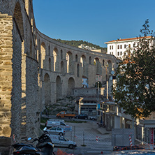 KAVALA, GREECE - DECEMBER 27, 2015:   Ruins of medieval aqueduct in Kavala, East Macedonia and Thrace, Greece