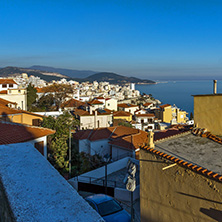 KAVALA, GREECE - DECEMBER 27, 2015: Sunset view of old town of Kavala, East Macedonia and Thrace, Greece