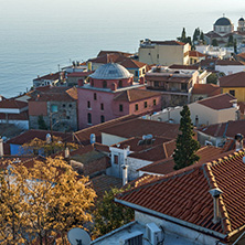 KAVALA, GREECE - DECEMBER 27, 2015: Sunset view of old town of Kavala, East Macedonia and Thrace, Greece