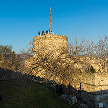 KAVALA, GREECE - DECEMBER 27, 2015:  Tower of the Byzantine fortress in Kavala, East Macedonia and Thrace, Greece