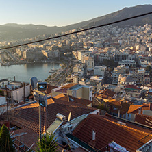 KAVALA, GREECE - DECEMBER 27, 2015: Sunset view of Ruins of fortress and Panorama to Kavala, East Macedonia and Thrace, Greece