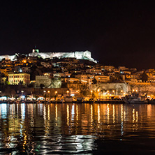 KAVALA, GREECE - DECEMBER 27, 2015: Night Panoramic view to city of Kavala, East Macedonia and Thrace, Greece