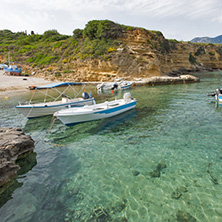 Small port with boats at village of Pesada, Kefalonia, Ionian islands, Greece