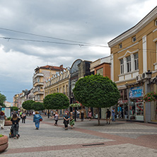 PLOVDIV, BULGARIA - MAY 25, 2018:  Walking people at central street in city of Plovdiv, Bulgaria