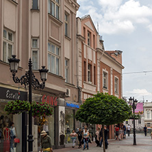 PLOVDIV, BULGARIA - MAY 25, 2018:  Walking people at central street in city of Plovdiv, Bulgaria