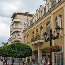 PLOVDIV, BULGARIA - MAY 25, 2018:  Walking people at central street in city of Plovdiv, Bulgaria