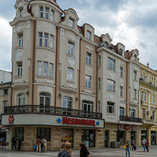 PLOVDIV, BULGARIA - MAY 25, 2018:  Walking people at central street in city of Plovdiv, Bulgaria