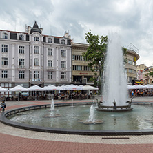 PLOVDIV, BULGARIA - MAY 25, 2018:  Walking people at central street in city of Plovdiv, Bulgaria