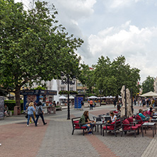 PLOVDIV, BULGARIA - MAY 25, 2018:  Streets in the center of city of Plovdiv, Bulgaria