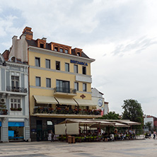 PLOVDIV, BULGARIA - MAY 25, 2018:  Walking people at central street in city of Plovdiv, Bulgaria