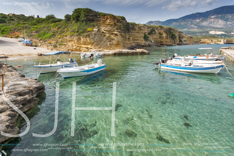 PESADA, KEFALONIA, GREECE - MAY 26, 2015: Port and Coastline of village of Pesada, Kefalonia, Ionian islands, Greece