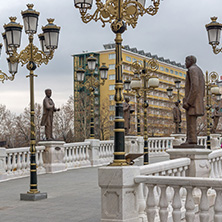 SKOPJE, REPUBLIC OF MACEDONIA - FEBRUARY 24, 2018:  Art Bridge and Vardar River  in city of  Skopje, Republic of Macedonia