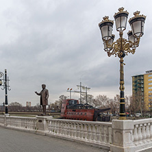 SKOPJE, REPUBLIC OF MACEDONIA - FEBRUARY 24, 2018:  Art Bridge and Vardar River  in city of  Skopje, Republic of Macedonia