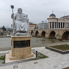 SKOPJE, REPUBLIC OF MACEDONIA - FEBRUARY 24, 2018:   Statue of the Byzantine Emperor Justinian I in city of Skopje, Republic of Macedonia