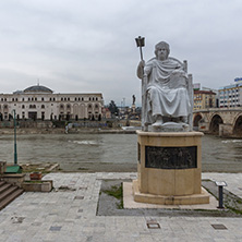 SKOPJE, REPUBLIC OF MACEDONIA - FEBRUARY 24, 2018:   Statue of the Byzantine Emperor Justinian I in city of Skopje, Republic of Macedonia