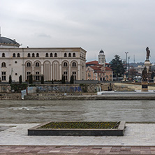 SKOPJE, REPUBLIC OF MACEDONIA - FEBRUARY 24, 2018: River Vardar passing through City of Skopje center, Republic of Macedonia