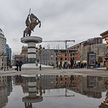 SKOPJE, REPUBLIC OF MACEDONIA - FEBRUARY 24, 2018:  Skopje City Center and Alexander the Great Monument, Macedonia