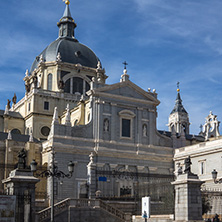 MADRID, SPAIN - JANUARY 23, 2018:  Amazing view of Almudena Cathedral in City of Madrid, Spain