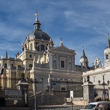 MADRID, SPAIN - JANUARY 23, 2018:  Amazing view of Almudena Cathedral in City of Madrid, Spain