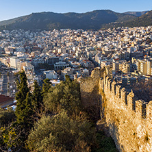 KAVALA, GREECE - DECEMBER 27, 2015: Sunset view of Ruins of fortress of Kavala, East Macedonia and Thrace, Greece
