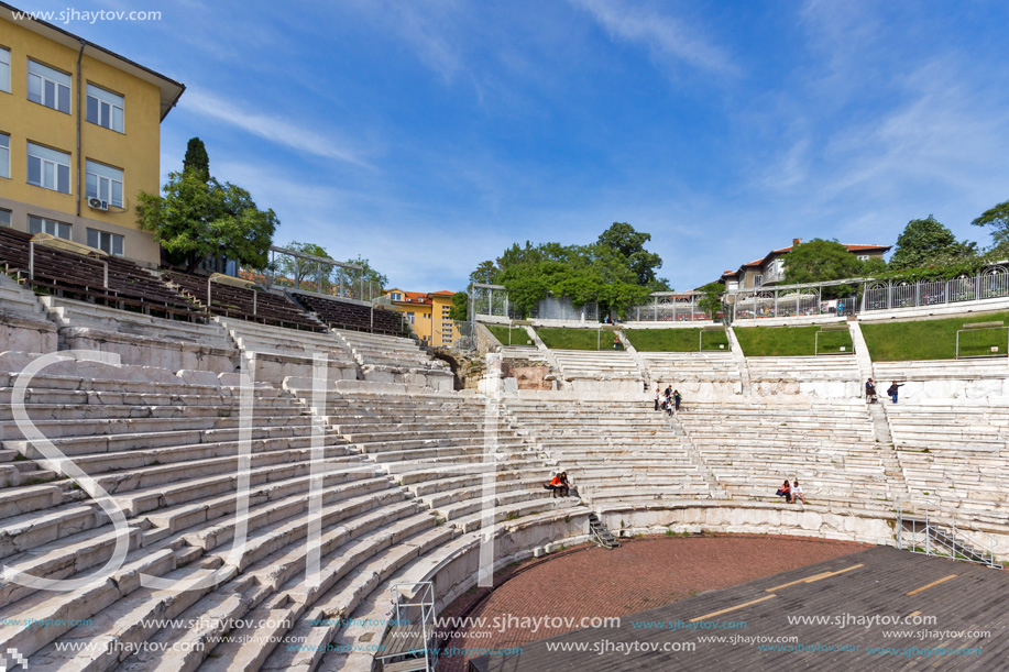 PLOVDIV, BULGARIA - MAY 1, 2016: Ruins of Ancient Roman theatre in Plovdiv, Bulgaria