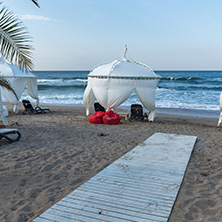 LOZENETS, BULGARIA - JULY 2, 2013: Panorama of Oasis beach near village of Lozenets, Burgas Region, Bulgaria