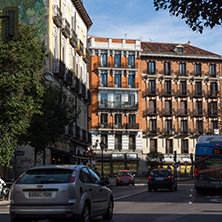 MADRID, SPAIN - JANUARY 23, 2018: Facade of typical Buildings in  City of Madrid, Spain