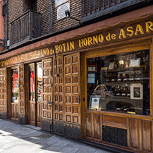 MADRID, SPAIN - JANUARY 23, 2018: Facade of Sobrino de Botin Restaurant in City of Madrid, Spain
