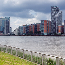 LONDON, ENGLAND - JUNE 17, 2016: Canary Wharf view from Greenwich, London, England, Great Britain