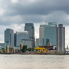 LONDON, ENGLAND - JUNE 17, 2016: Canary Wharf view from Greenwich, London, England, Great Britain