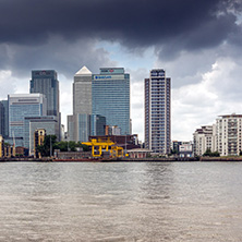 LONDON, ENGLAND - JUNE 17, 2016: Canary Wharf view from Greenwich, London, England, Great Britain