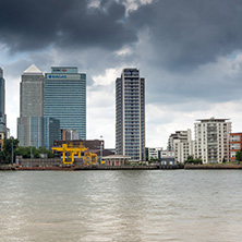 LONDON, ENGLAND - JUNE 17, 2016: Canary Wharf view from Greenwich, London, England, Great Britain