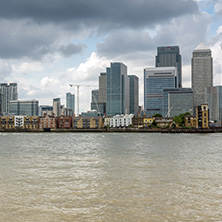 LONDON, ENGLAND - JUNE 17, 2016: Canary Wharf view from Greenwich, London, England, Great Britain