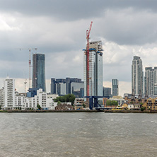 LONDON, ENGLAND - JUNE 17, 2016: Canary Wharf view from Greenwich, London, England, Great Britain