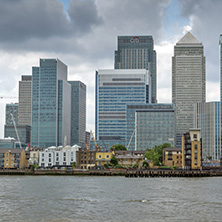 LONDON, ENGLAND - JUNE 17, 2016: Canary Wharf view from Greenwich, London, England, Great Britain