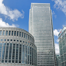 LONDON, ENGLAND - JUNE 17, 2016: Business building and skyscraper in Canary Wharf, London, England, Great Britain