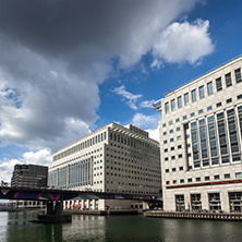 LONDON, ENGLAND - JUNE 17, 2016: Business building and skyscraper in Canary Wharf, London, England, Great Britain