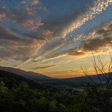 Amazing Sunset Landscape of Petrich Valley from Belasitsa Mountain, Blagoevgrad Region, Bulgaria