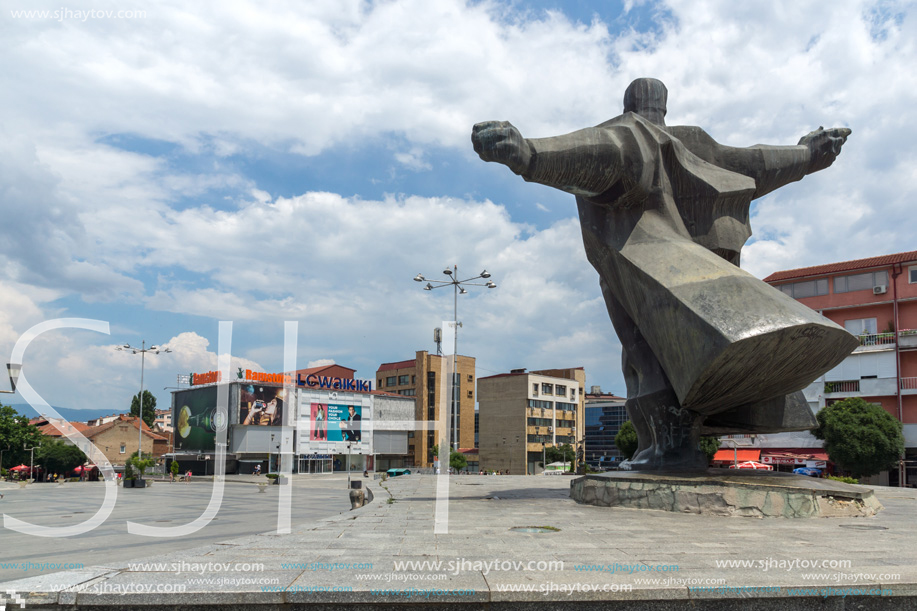 STRUMICA, MACEDONIA - JUNE 21, 2018: Monument of Gotse Delchev at the central square of town of Strumica, Republic of Macedonia