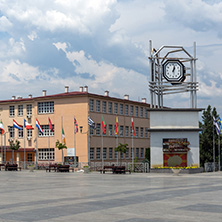 STRUMICA, MACEDONIA - JUNE 21, 2018: Clock Tower at the central square of town of Strumica, Republic of Macedonia