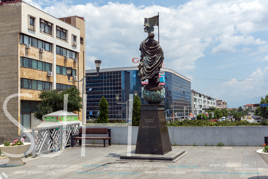 STRUMICA, MACEDONIA - JUNE 21, 2018: Monument of Gotse Delchev at the central square of town of Strumica, Republic of Macedonia