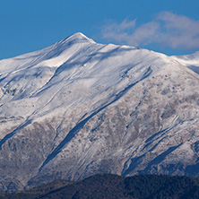 Amazing winter Landscape of Lake Pamvotida and Pindus mountain from city of Ioannina, Epirus, Greece