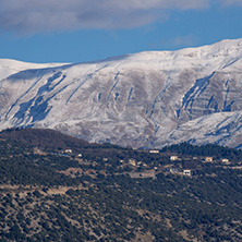 Amazing winter Landscape of Lake Pamvotida and Pindus mountain from city of Ioannina, Epirus, Greece