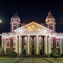 SOFIA, BULGARIA - JULY 21, 2017: Night photo of National Theatre Ivan Vazov in Sofia, Bulgaria